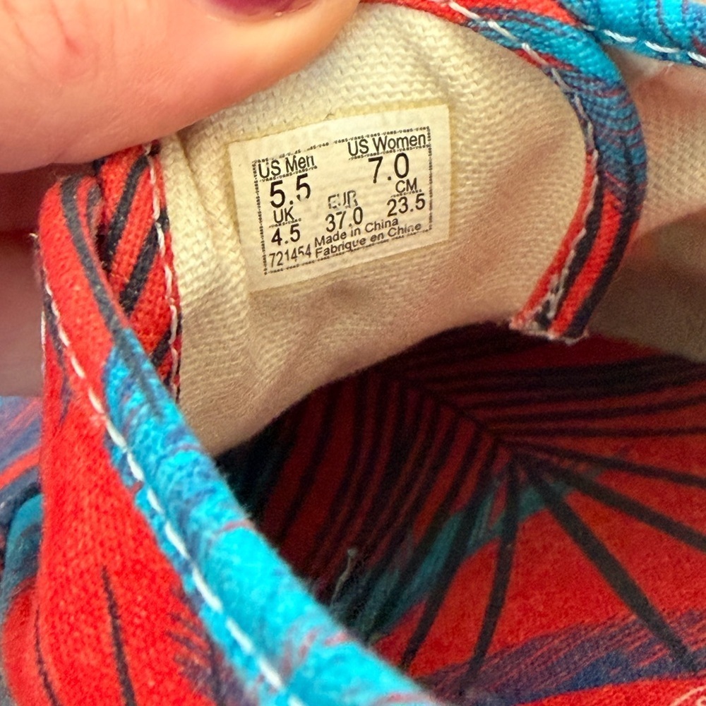 Vans Classic Low Lace Up Red and Teal Tropical Palm Tree Canvas Sneakers Size 7 - Picture 7 of 7